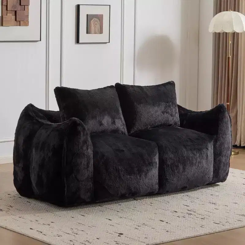 Divano sacco senza montaggio, Poltrona a sacco oversize e soffice da 191 cm con 2 cuscini, Divano a 2 posti in pelliccia sintetica per soggiorno, camera da letto