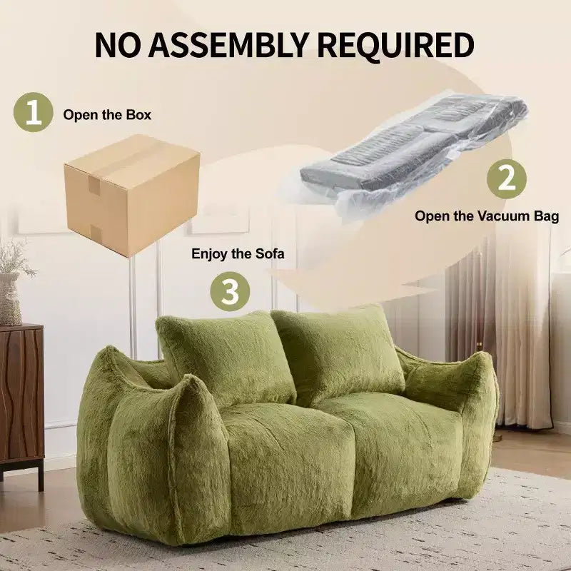 Divano sacco senza montaggio, Poltrona a sacco oversize e soffice da 191 cm con 2 cuscini, Divano a 2 posti in pelliccia sintetica per soggiorno, camera da letto
