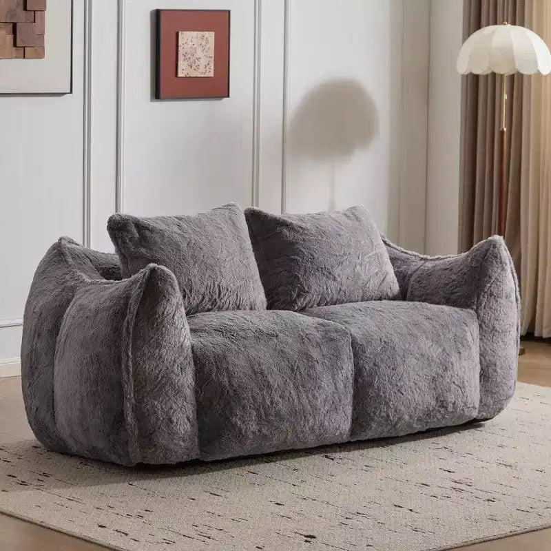Divano sacco senza montaggio, Poltrona a sacco oversize e soffice da 191 cm con 2 cuscini, Divano a 2 posti in pelliccia sintetica per soggiorno, camera da letto