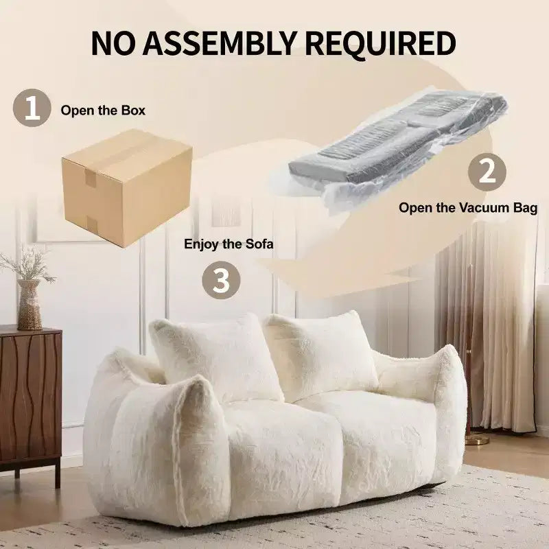 Divano sacco senza montaggio, Poltrona a sacco oversize e soffice da 191 cm con 2 cuscini, Divano a 2 posti in pelliccia sintetica per soggiorno, camera da letto
