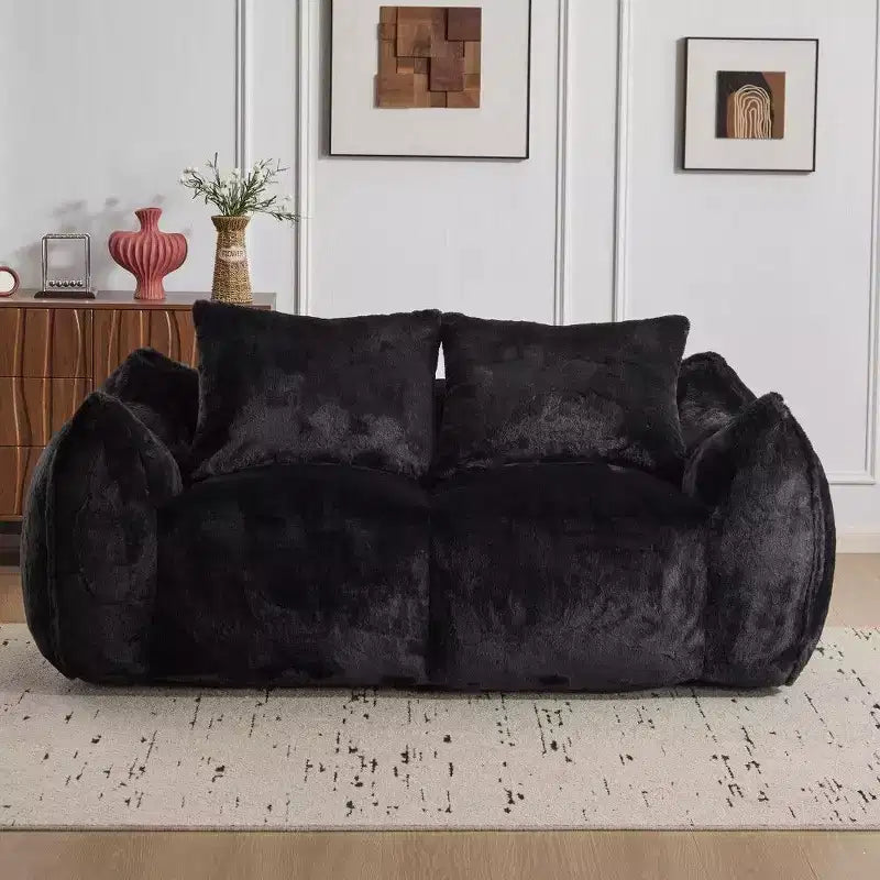 Divano sacco senza montaggio, Poltrona a sacco oversize e soffice da 191 cm con 2 cuscini, Divano a 2 posti in pelliccia sintetica per soggiorno, camera da letto