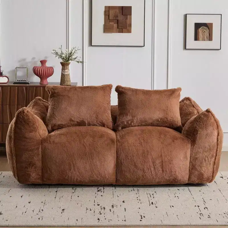 Divano sacco senza montaggio, Poltrona a sacco oversize e soffice da 191 cm con 2 cuscini, Divano a 2 posti in pelliccia sintetica per soggiorno, camera da letto
