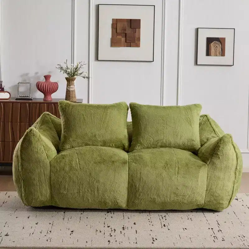 Divano sacco senza montaggio, Poltrona a sacco oversize e soffice da 191 cm con 2 cuscini, Divano a 2 posti in pelliccia sintetica per soggiorno, camera da letto