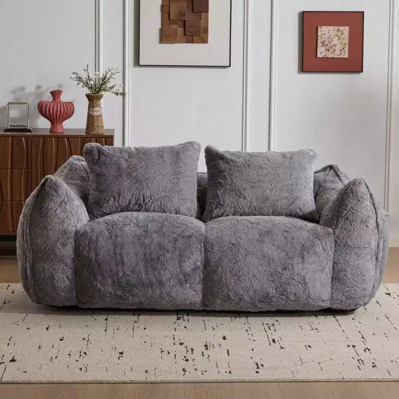 Divano sacco senza montaggio, Poltrona a sacco oversize e soffice da 191 cm con 2 cuscini, Divano a 2 posti in pelliccia sintetica per soggiorno, camera da letto