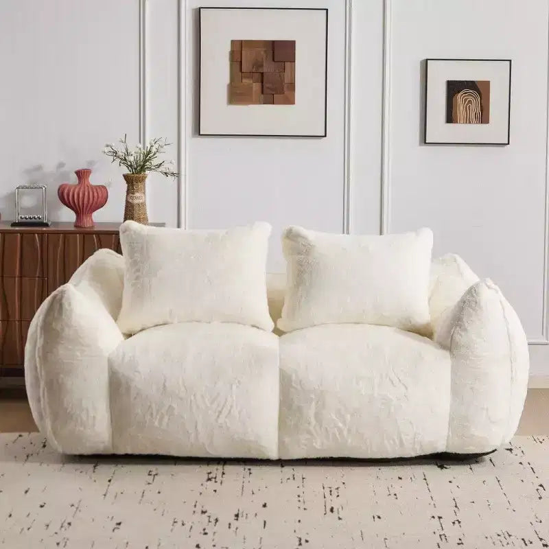 TUYOHW No Assembly Bean Bag Couch,75.2 Oversized Fluffy Loveseat with 2 Pillows,Faux Fur 2-Seater Couch for Living Room,Bedroom