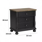 Comodino con 2 porte USB, 3 cassetti, rovere marrone rustico nero