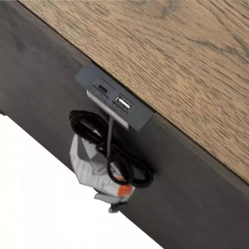 Comodino con 2 porte USB, 3 cassetti, rovere marrone rustico nero