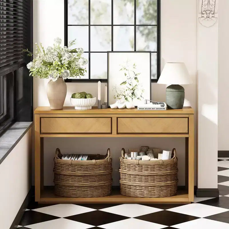 55 Rustic Entryway Console Table with Storage Drawers and Open Shelf, Sofa Table for Hallway or Living Room - Panipeachy