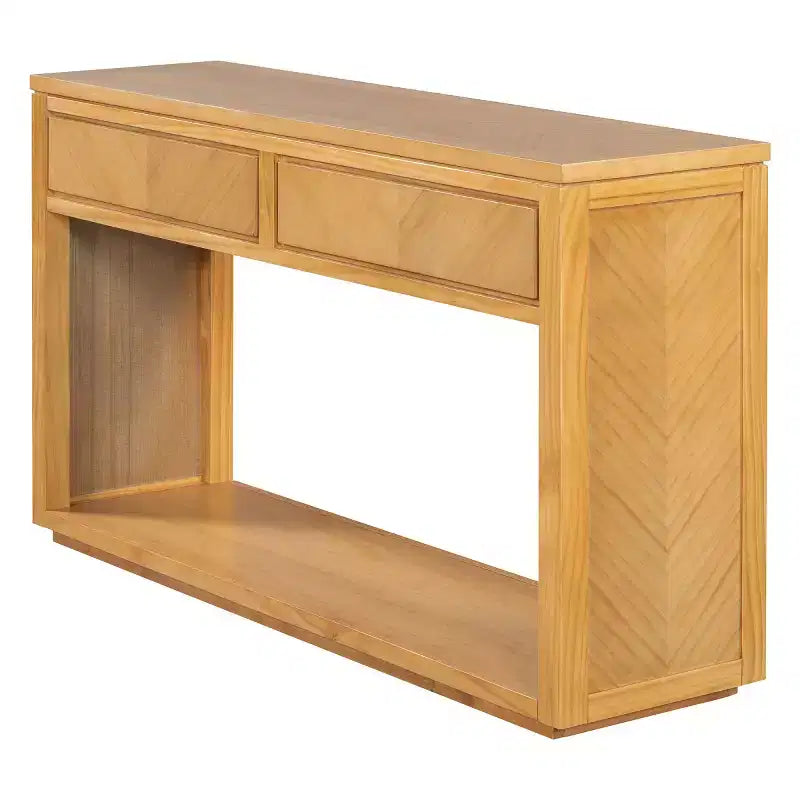 55 Tavolo Consolle Rustico da Ingresso con Cassetti Contenitori e Ripiano Aperto, Tavolo da Divano per Corridoio o Soggiorno
