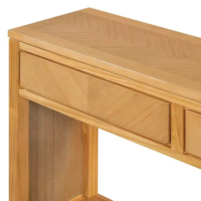 55 Tavolo Consolle Rustico da Ingresso con Cassetti Contenitori e Ripiano Aperto, Tavolo da Divano per Corridoio o Soggiorno