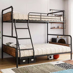Letto a castello in metallo effetto legno, una piazza e mezza - Struttura in acciaio resistente, sponde di sicurezza alte, salvaspazio per bambini/ragazzi/adulti, facile da montare