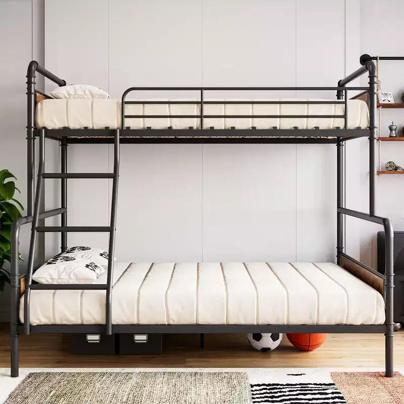 Letto a castello in metallo effetto legno, una piazza e mezza - Struttura in acciaio resistente, sponde di sicurezza alte, salvaspazio per bambini/ragazzi/adulti, facile da montare