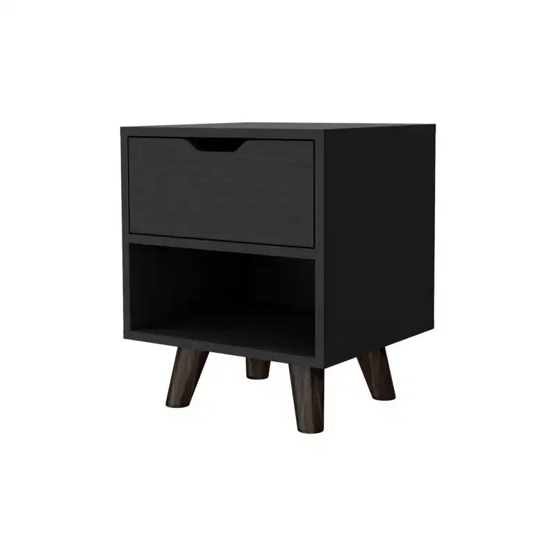 HomeRoots 19 Black Wood One Drawer Nightstand