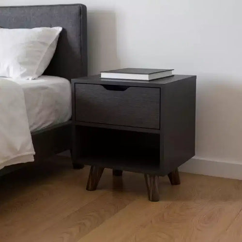 19 Black Wood One Drawer Nightstand