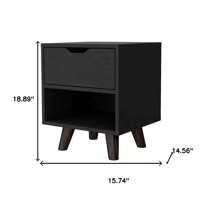 Comodino a un cassetto in legno nero 19