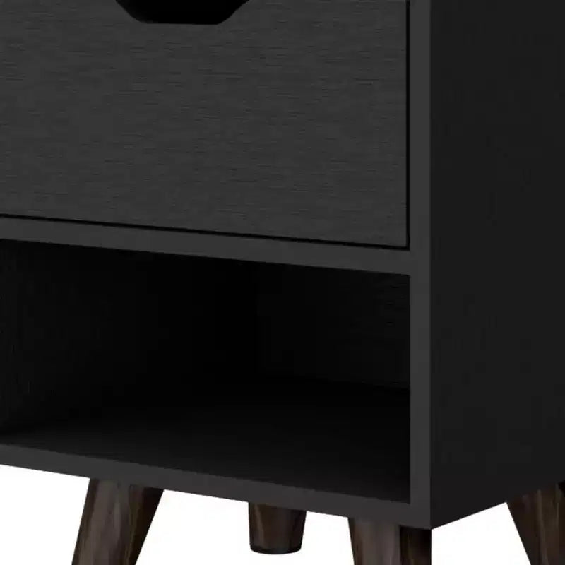 Comodino a un cassetto in legno nero 19