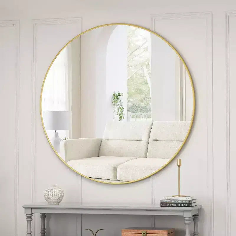 TUYOHW Round Bathroom Mirror,Modern Metal Frame Vanity Mirror,Wall Mirror with Anti-Fog Coating for Bathroom and Living Room Decor,Gold