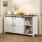 Madia/Credenza a 4 cassetti stile rustico per sala da pranzo, armadietti da cucina con ante scorrevoli a fienile e maniglie in metallo