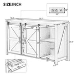 Madia/Credenza a 4 cassetti stile rustico per sala da pranzo, armadietti da cucina con ante scorrevoli a fienile e maniglie in metallo