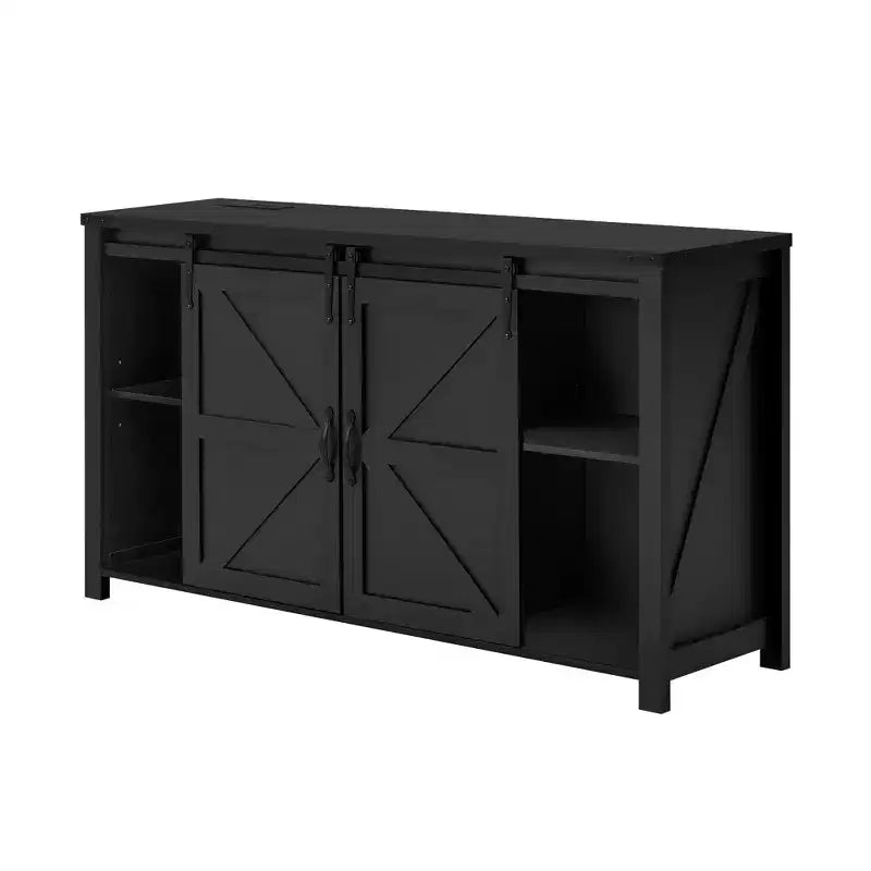 Farmhouse 4-Drawer Buffet Sideboard Storage Cabinet for Dining Room, Kitchen Pantry Cabinets with Sliding Barn Door & Metal Handles