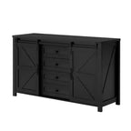 Madia/Credenza a 4 cassetti stile rustico per sala da pranzo, armadietti da cucina con ante scorrevoli a fienile e maniglie in metallo