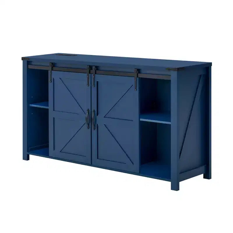 Madia/Credenza a 4 cassetti stile rustico per sala da pranzo, armadietti da cucina con ante scorrevoli a fienile e maniglie in metallo