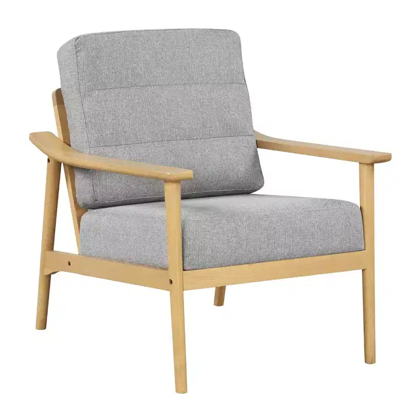 Poltrona moderna con rivestimento in tessuto, poltrona relax con braccioli e gambe in legno di caucciù