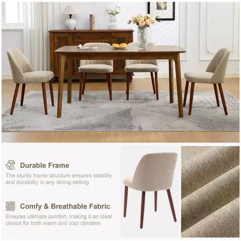 Set di 2 sedie da pranzo imbottite con schienale, sedia laterale in tessuto con gambe in legno per sala da pranzo, cucina, ristorante