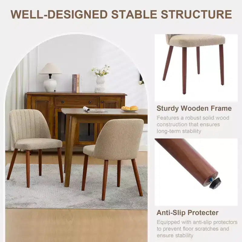 Set di 2 sedie da pranzo imbottite con schienale, sedia laterale in tessuto con gambe in legno per sala da pranzo, cucina, ristorante