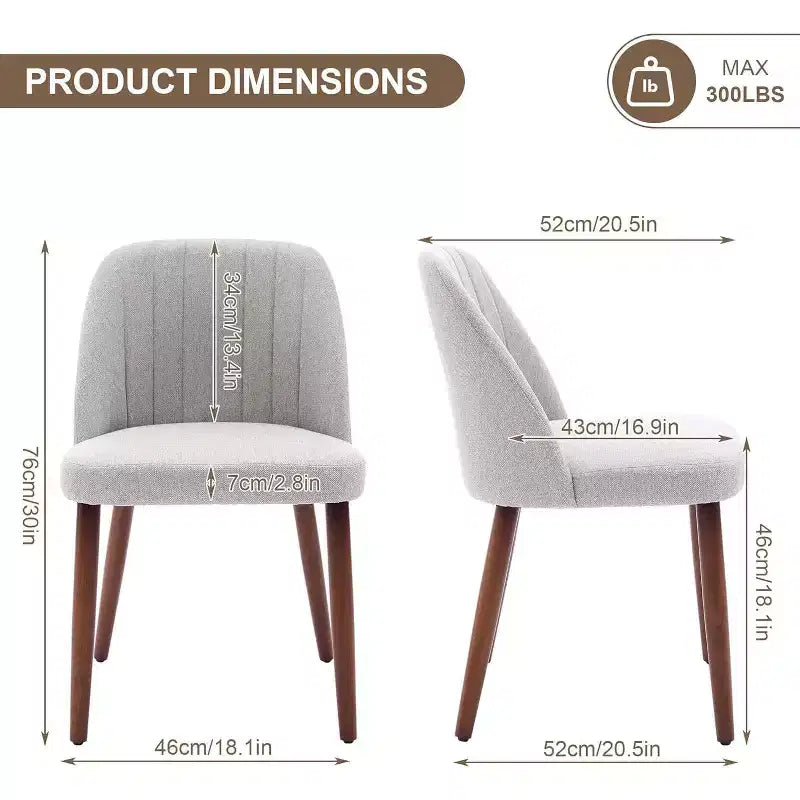 Set di 2 sedie da pranzo imbottite con schienale, sedia laterale in tessuto con gambe in legno per sala da pranzo, cucina, ristorante