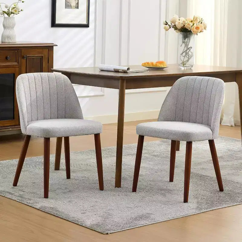 Upholstered Dining Chairs Set of 2 with Back, Fabric Side Chair with Wood Legs for Dining Room, Kitchen, Restaurant