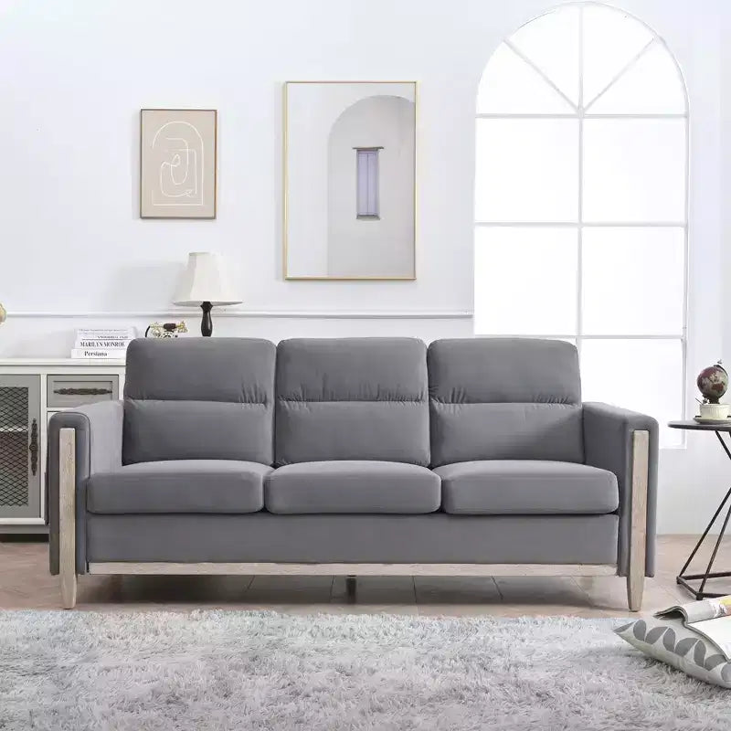 Modern Upholstered Sofa, 3-Seater Sofa with Side Pocket Wood Frame Mid-Century Modern Upholstered Loveseat for Living Room Bedroom Office Gray