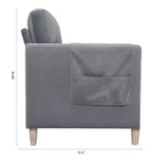 Divano moderno imbottito, divano a 3 posti con tasca laterale, struttura in legno, divanetto imbottito moderno di metà secolo per soggiorno, camera da letto, ufficio, grigio