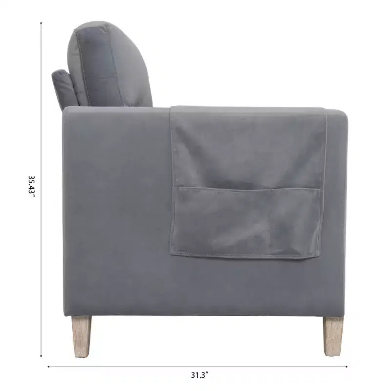 Divano moderno imbottito, divano a 3 posti con tasca laterale, struttura in legno, divanetto imbottito moderno di metà secolo per soggiorno, camera da letto, ufficio, grigio