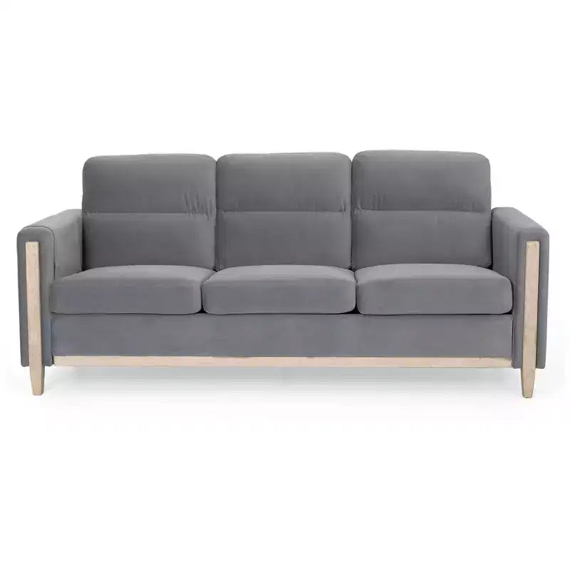 Divano moderno imbottito, divano a 3 posti con tasca laterale, struttura in legno, divanetto imbottito moderno di metà secolo per soggiorno, camera da letto, ufficio, grigio