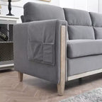 Divano moderno imbottito, divano a 3 posti con tasca laterale, struttura in legno, divanetto imbottito moderno di metà secolo per soggiorno, camera da letto, ufficio, grigio