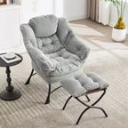 Poltrona reclinabile, Poltrona moderna con pouf, braccioli, tasca laterale, Poltrona relax rivestita in flanella per soggiorno, piccoli spazi