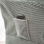 Poltrona reclinabile, Poltrona moderna con pouf, braccioli, tasca laterale, Poltrona relax rivestita in flanella per soggiorno, piccoli spazi
