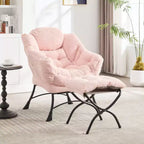 Poltrona reclinabile, Poltrona moderna con pouf, braccioli, tasca laterale, Poltrona relax rivestita in flanella per soggiorno, piccoli spazi