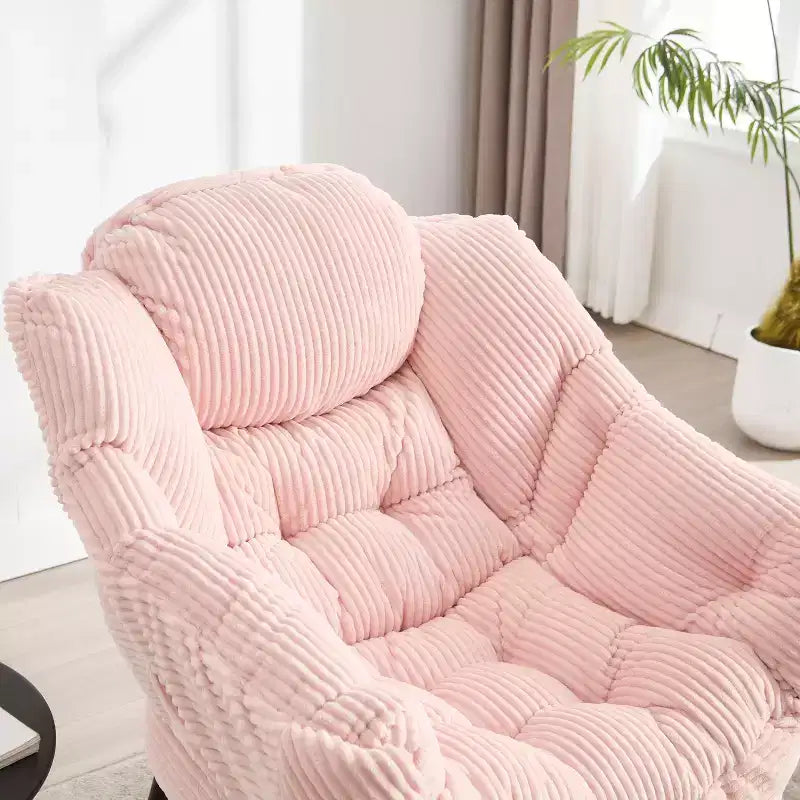 Poltrona reclinabile, Poltrona moderna con pouf, braccioli, tasca laterale, Poltrona relax rivestita in flanella per soggiorno, piccoli spazi