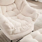 Poltrona reclinabile, Poltrona moderna con pouf, braccioli, tasca laterale, Poltrona relax rivestita in flanella per soggiorno, piccoli spazi