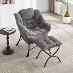 Poltrona reclinabile, Poltrona moderna con pouf, braccioli, tasca laterale, Poltrona relax rivestita in flanella per soggiorno, piccoli spazi
