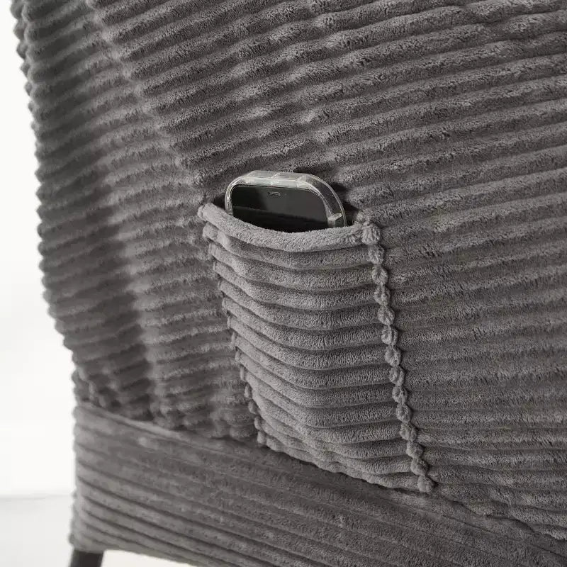 Poltrona reclinabile, Poltrona moderna con pouf, braccioli, tasca laterale, Poltrona relax rivestita in flanella per soggiorno, piccoli spazi