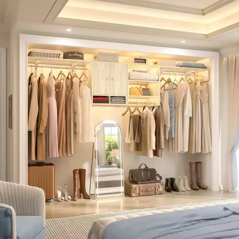 Besiost Washer and Dryer Storage Shelves with Hanging Rod, Laundry Cabinet with Shelves, Reversible Cabinet with Door & Shelf Tower