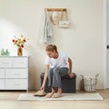 Pouf contenitore grigio, pouf con seduta imbottita in schiuma più spessa, panca pieghevole poggiapiedi per soggiorno, fondo letto, seduta extra e tavolino da caffè