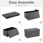 Pouf contenitore grigio, pouf con seduta imbottita in schiuma più spessa, panca pieghevole poggiapiedi per soggiorno, fondo letto, seduta extra e tavolino da caffè