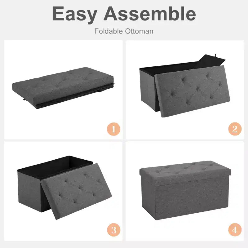 Pouf contenitore grigio, pouf con seduta imbottita in schiuma più spessa, panca pieghevole poggiapiedi per soggiorno, fondo letto, seduta extra e tavolino da caffè
