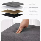 Pouf contenitore grigio, pouf con seduta imbottita in schiuma più spessa, panca pieghevole poggiapiedi per soggiorno, fondo letto, seduta extra e tavolino da caffè