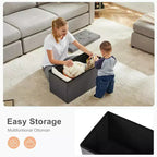 Pouf contenitore grigio, pouf con seduta imbottita in schiuma più spessa, panca pieghevole poggiapiedi per soggiorno, fondo letto, seduta extra e tavolino da caffè