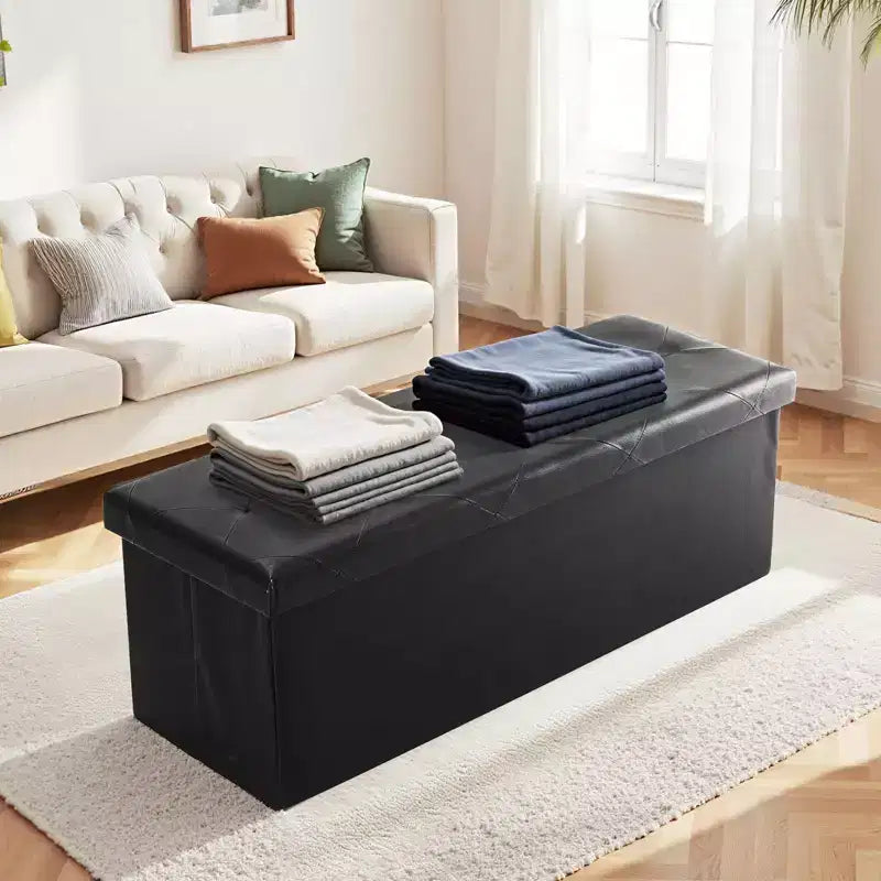 TUYOHW Foldable Storage Ottoman Bench,Foot Rest Stool with Thicker Foam Padded Seat,Faux Leather Storage Chest for Entryway,Living Room,Bedroom